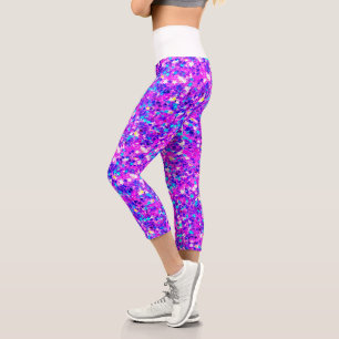 Iridescent Fuchsia Star Glitzer Capri Leggings