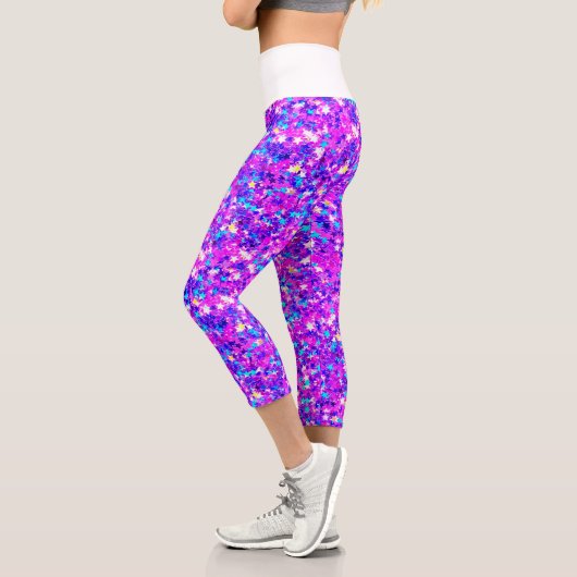 Iridescent Fuchsia Star Glitzer Capri Leggings (Links)