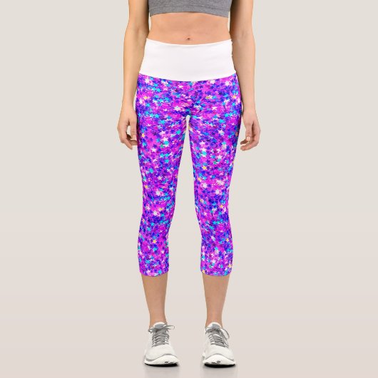 Iridescent Fuchsia Star Glitzer Capri Leggings (Vorderseite)