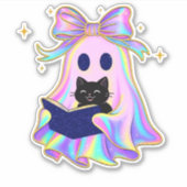 Iridescent ghost with a book and a black cat Class Aufkleber (Vorderseite)