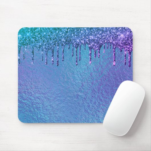Iridescent Glitzer Tropfens Blau Lila Holografie Mousepad (Mit Mouse)