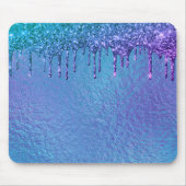 Iridescent Glitzer Tropfens Blau Lila Holografie Mousepad (Vorne)