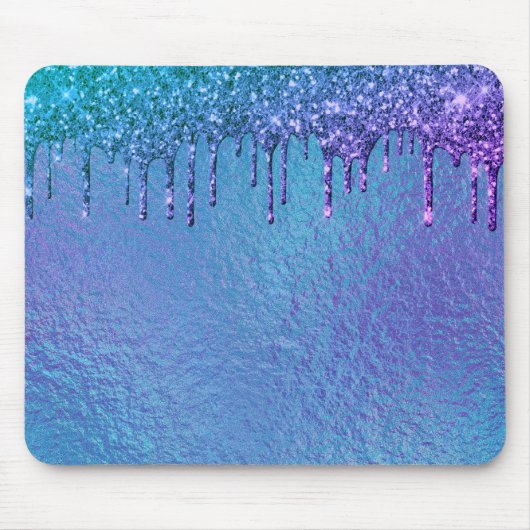 Iridescent Glitzer Tropfens Blau Lila Holografie Mousepad (Vorne)