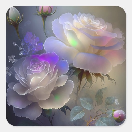 Iridescent Glow-Blume Quadratischer Aufkleber (Vorderseite)