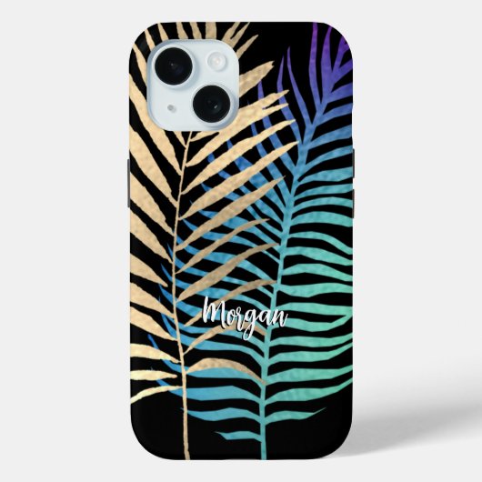 Iridescent/Gold Tropical Blätter Skriptname, Schwa Case-Mate iPhone Hülle (Rückseite)