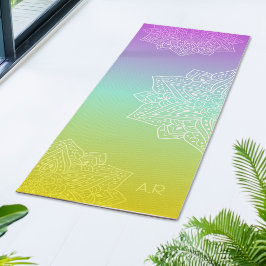 Iridescent Gradient Asymmetric Mandala & Initials Yogamatte