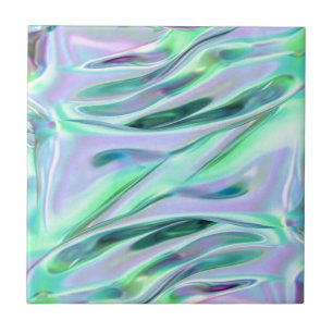 Iridescent Green und Blue MetallicMarbled Fliese