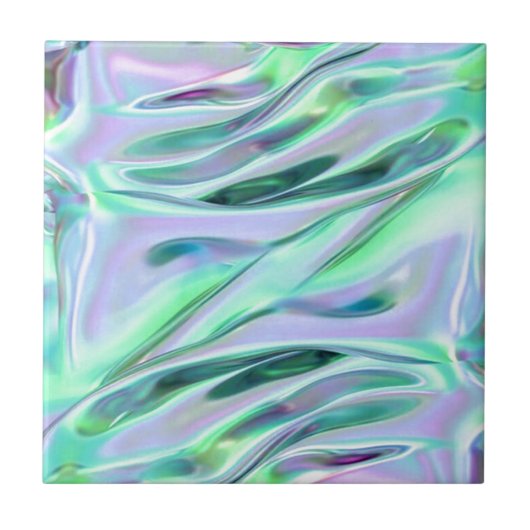 Iridescent Green und Blue MetallicMarbled Fliese (Vorderseite)