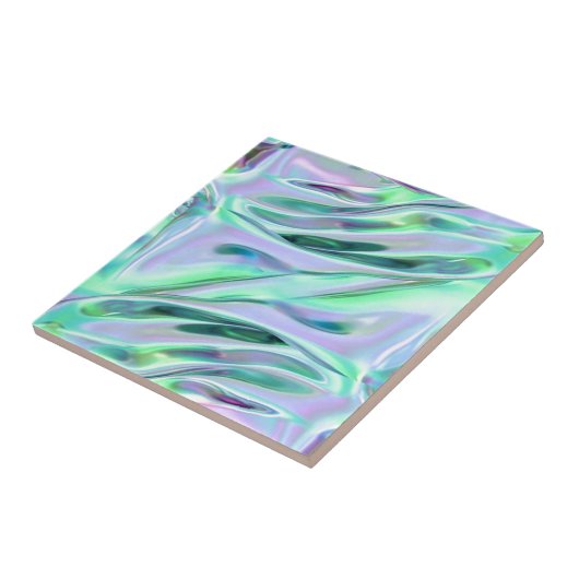 Iridescent Green und Blue MetallicMarbled Fliese (Seite)