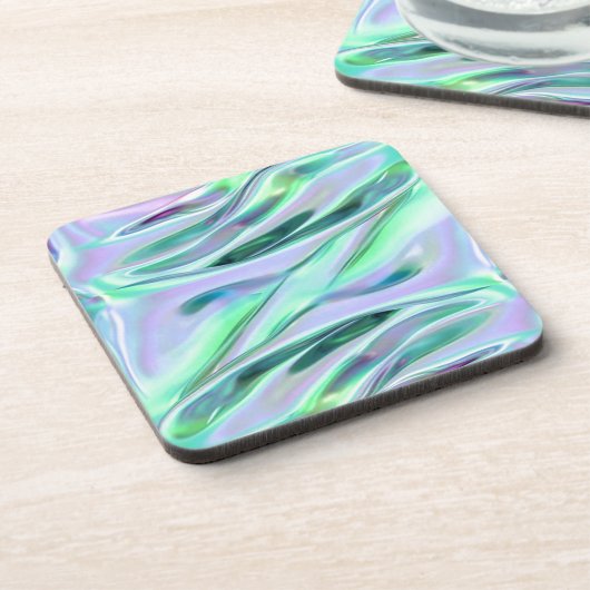 Iridescent Green und Blue MetallicMarbled Getränkeuntersetzer (Linke Seite)