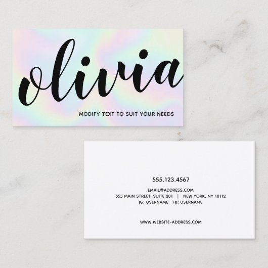 Iridescent handgeschriebene Skriptkalligrafie Visitenkarte (Vorne/Hinten)