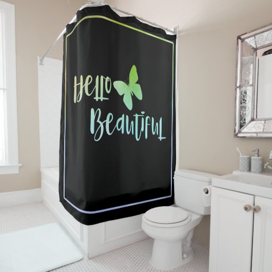 Iridescent Hello Beautiful Black Dusche Vorhang (Beispiel)