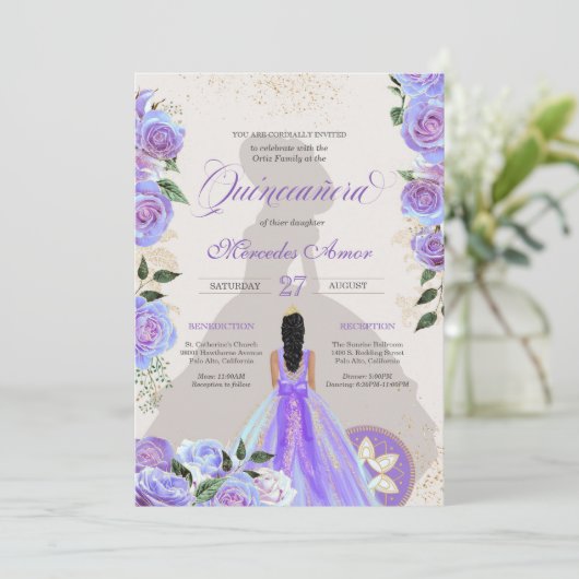 Iridescent Holographic Extravagant Charro Quincean Einladung (Stehend Vorderseite)