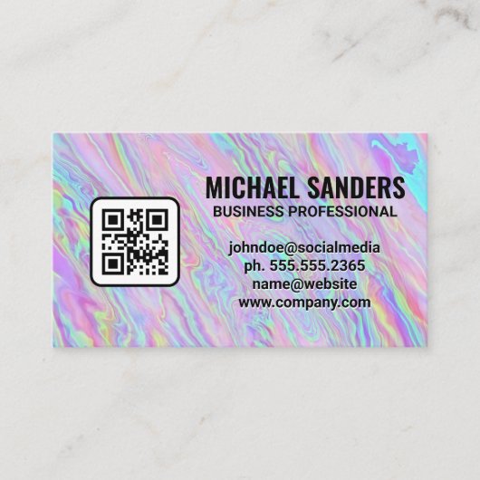 Iridescent Holographic Foil Pastel | QR-Code Visitenkarte (Vorderseite)