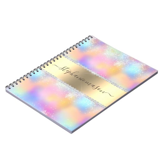 Iridescent Holographic Glitzer Diamond Gold Modern Notizblock (Linke Seite)