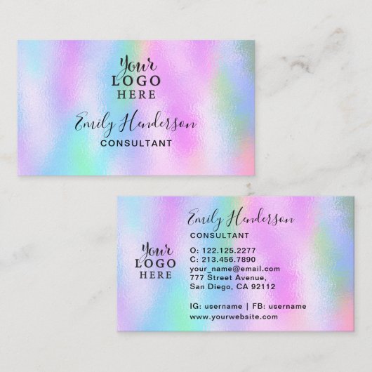 Iridescent Holographic Gradient Girls Your Logo Visitenkarte (Vorne/Hinten)