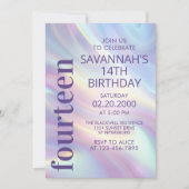 Iridescent Holographic Lila Geburtstag Einladung (Vorderseite)