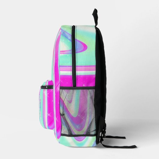Iridescent Holographic Liquid Swirl Bedruckter Rucksack (Rechts)