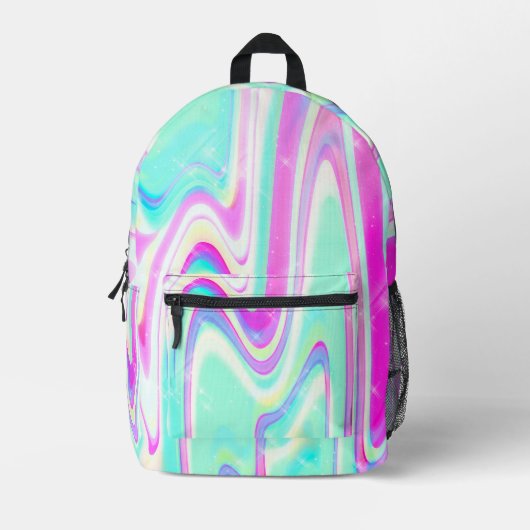 Iridescent Holographic Liquid Swirl Bedruckter Rucksack (Vorderseite)