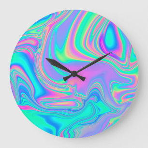 Iridescent Holographic: Neon Marbled Texture Große Wanduhr