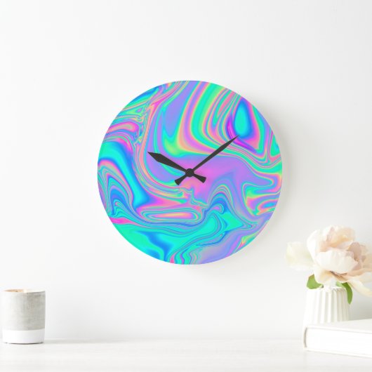 Iridescent Holographic: Neon Marbled Texture Große Wanduhr (Zuhause)