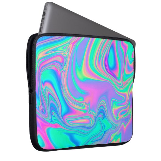 Iridescent Holographic: Neon Marbled Texture Laptopschutzhülle (Vorne Rechts)