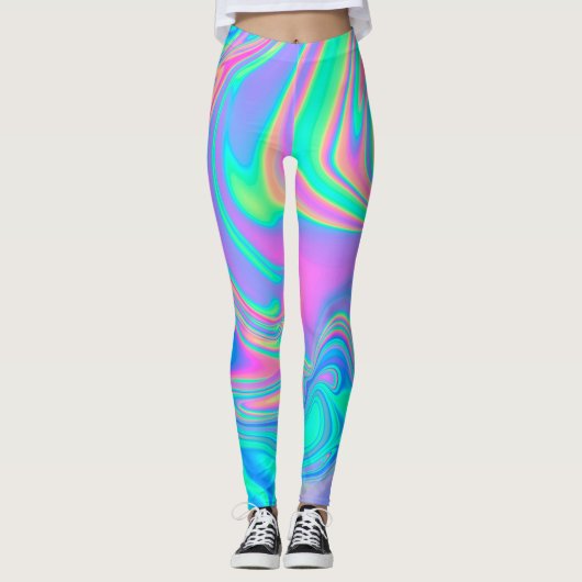Iridescent Holographic: Neon Marbled Texture Leggings (Vorderseite)
