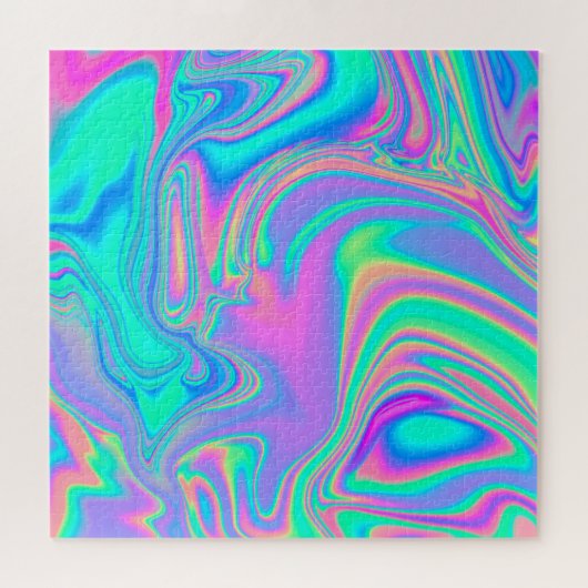 Iridescent Holographic: Neon Marbled Texture Puzzle (Horizontal)