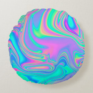 Iridescent Holographic: Neon Marbled Texture Rundes Kissen