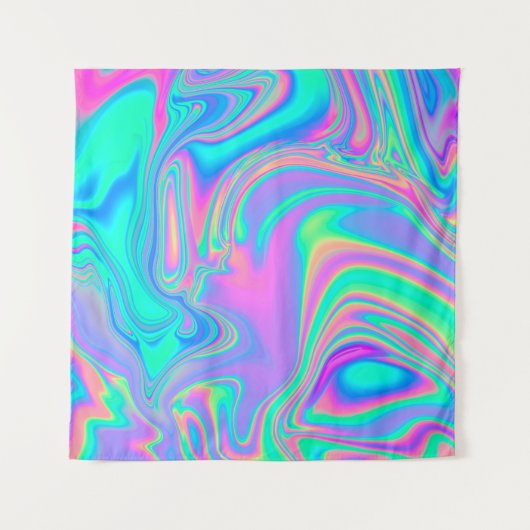 Iridescent Holographic: Neon Marbled Texture Wandteppich (Vorderseite (Horizontal))