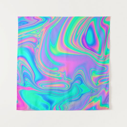 Iridescent Holographic: Neon Marbled Texture Wandteppich (Vorderseite)