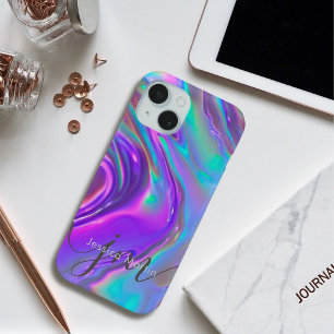 Iridescent Holographic Opal Rainbow Swirl Monogram Case-Mate iPhone Hülle
