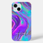 Iridescent Holographic Opal Rainbow Swirl Monogram Case-Mate iPhone Hülle (Rückseite)