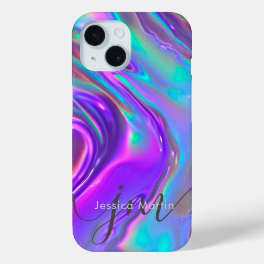 Iridescent Holographic Opal Rainbow Swirl Monogram Case-Mate iPhone Hülle (Rückseite)