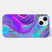 Iridescent Holographic Opal Rainbow Swirl Monogram Case-Mate iPhone Hülle (Rückseite (Horizontal))