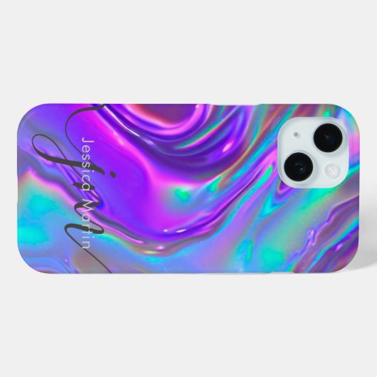 Iridescent Holographic Opal Rainbow Swirl Monogram Case-Mate iPhone Hülle (Rückseite (Horizontal))