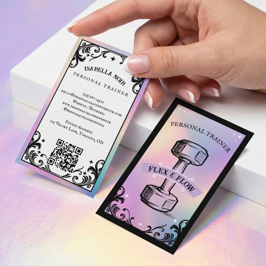 Iridescent Holographic Personal Trainer Fitness Visitenkarte