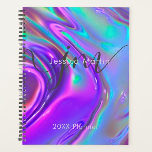 Iridescent Holographic Rainbow Swirl Monogramm Planer (Vorderseite)