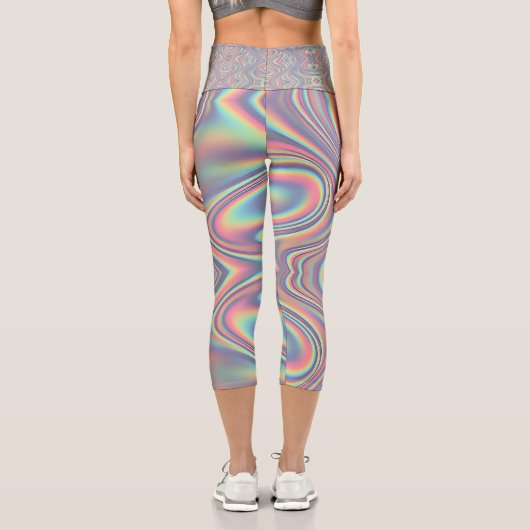 Iridescent Holographic Swirl Texture Capri Leggings (Rückseite)