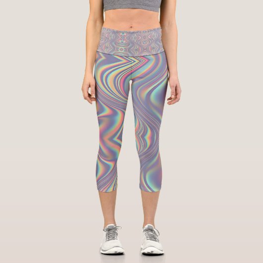 Iridescent Holographic Swirl Texture Capri Leggings (Vorderseite)