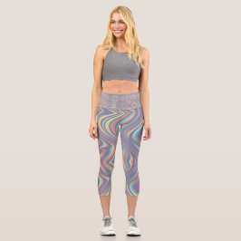Iridescent Holographic Swirl Texture Capri Leggings