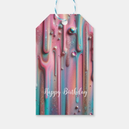 Iridescent Holographic Tropfen Gift Tag Geschenkanhänger (Vorderseite)