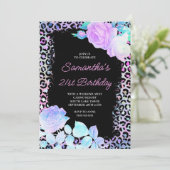 Iridescent Leopard Painted Black 21. Geburtstag Einladung (Stehend Vorderseite)