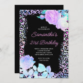 Iridescent Leopard Painted Black 21. Geburtstag Einladung (Vorne/Hinten)