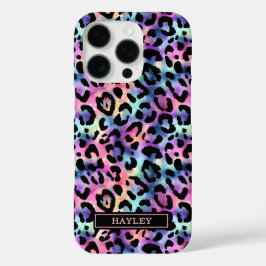 Iridescent Leopard Print Monogrammed iPhone 16 Pro Hülle