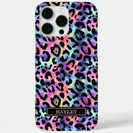 Iridescent Leopard Print Monogrammed iPhone 16 Pro Max Hülle