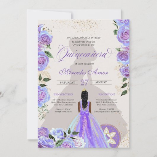 Iridescent Lila Blue Extravagant Charro Quinceaner Einladung (Vorderseite)