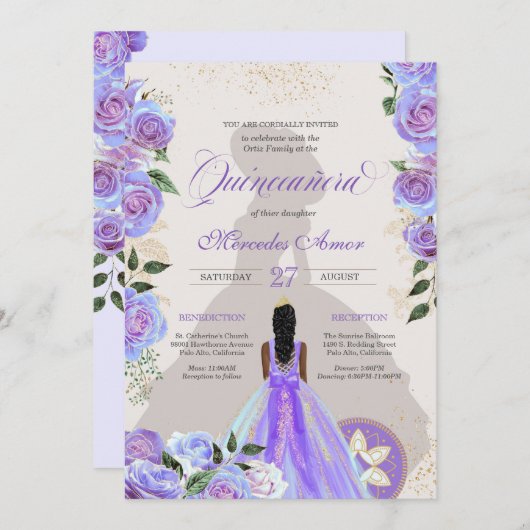 Iridescent Lila Blue Extravagant Charro Quinceaner Einladung (Vorne/Hinten)