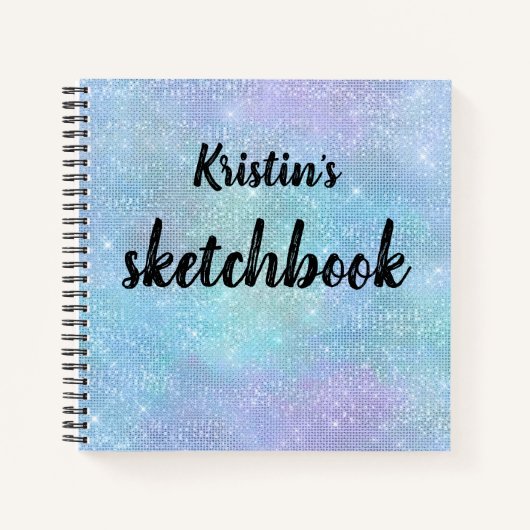Iridescent Lila Blue Glitzer Name Sketchbook Notizblock (Vorderseite)