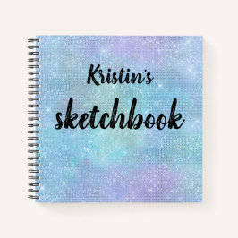 Iridescent Lila Blue Glitzer Name Sketchbook Notizblock